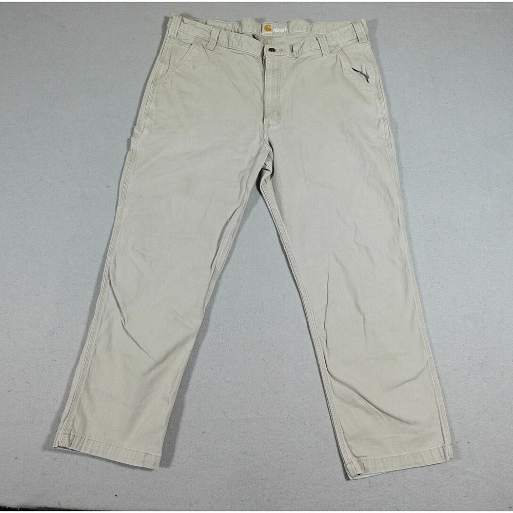 Carhartt Relaxed Fit Canvas Carpenter Pants Men 42x30 Utility Khaki Workwear